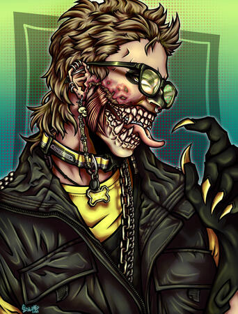 This was for a self portrait assignment at Toronto Film School, with the goal being to transform ourselves in some way to differ ourselves from our original portrait. I love drawing gore and body horror, so that was the approach I took.