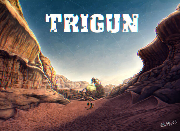 I wanted to experiment with matte painting and drawing backgrounds more! My inspiration lay with TRIGUN, an anime and manga from the 90's that had a resurgence in popularity. I love the desolate sandy planet called "No Man's Land" and wanted to capture it.