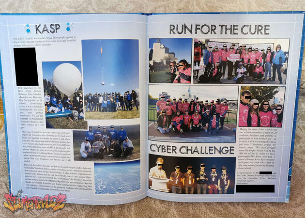 Page layout excerpt from the printed yearbook. All eyes and identifying information has been censored.