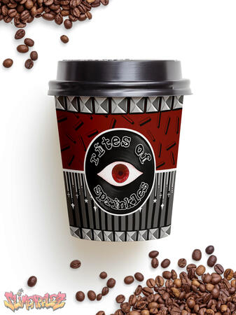 Packaging design mockup for a fake emo themed coffee brand called "Rites of Sprinkles." It's a play on the name of the pioneer of the emo genre, Rites of Spring.