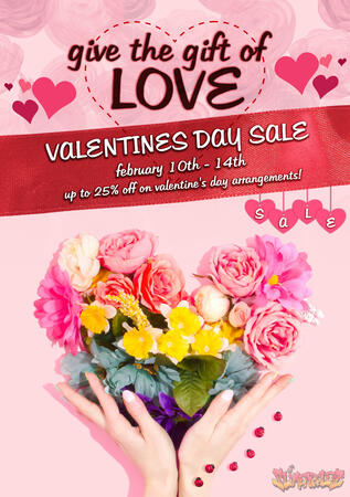 Valentines day sales poster for a fake flower shop.