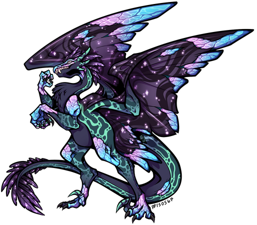 This is a Wildclaw, a dragon species from the game "Flight Rising!" This particular one belonged to the user "Naitochan," who requested their dragon to be drawn on a base I had made. Such a pretty dragon!!