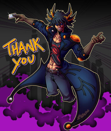 Commission for https://x.com/katsuyaxrebd ; she had requested my "Alternate Universe" design of Yusei Fudo from Yu-Gi-Oh 5D's!